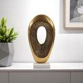16" Gold And White Aluminum And Marble Abstract Tabletop Sculpture. Sculpture in white metal.