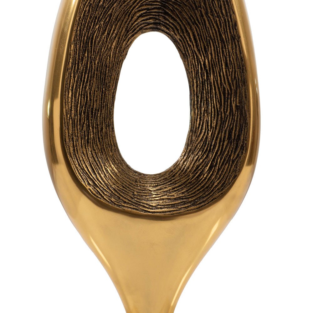 19" Gold And White Aluminum And Marble Abstract Tabletop Sculpture. Sculpture isolated on a plain white background, finished in gold metal.