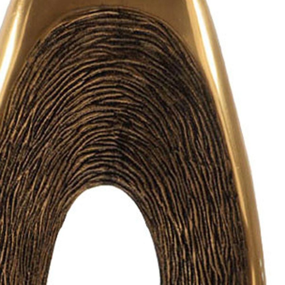 19" Gold And White Aluminum And Marble Abstract Tabletop Sculpture. Sculpture in gold metal.