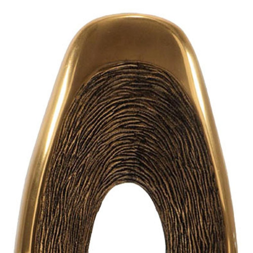 19" Gold And White Aluminum And Marble Abstract Tabletop Sculpture. Sculpture isolated on a plain white background, in a gold metal finish.