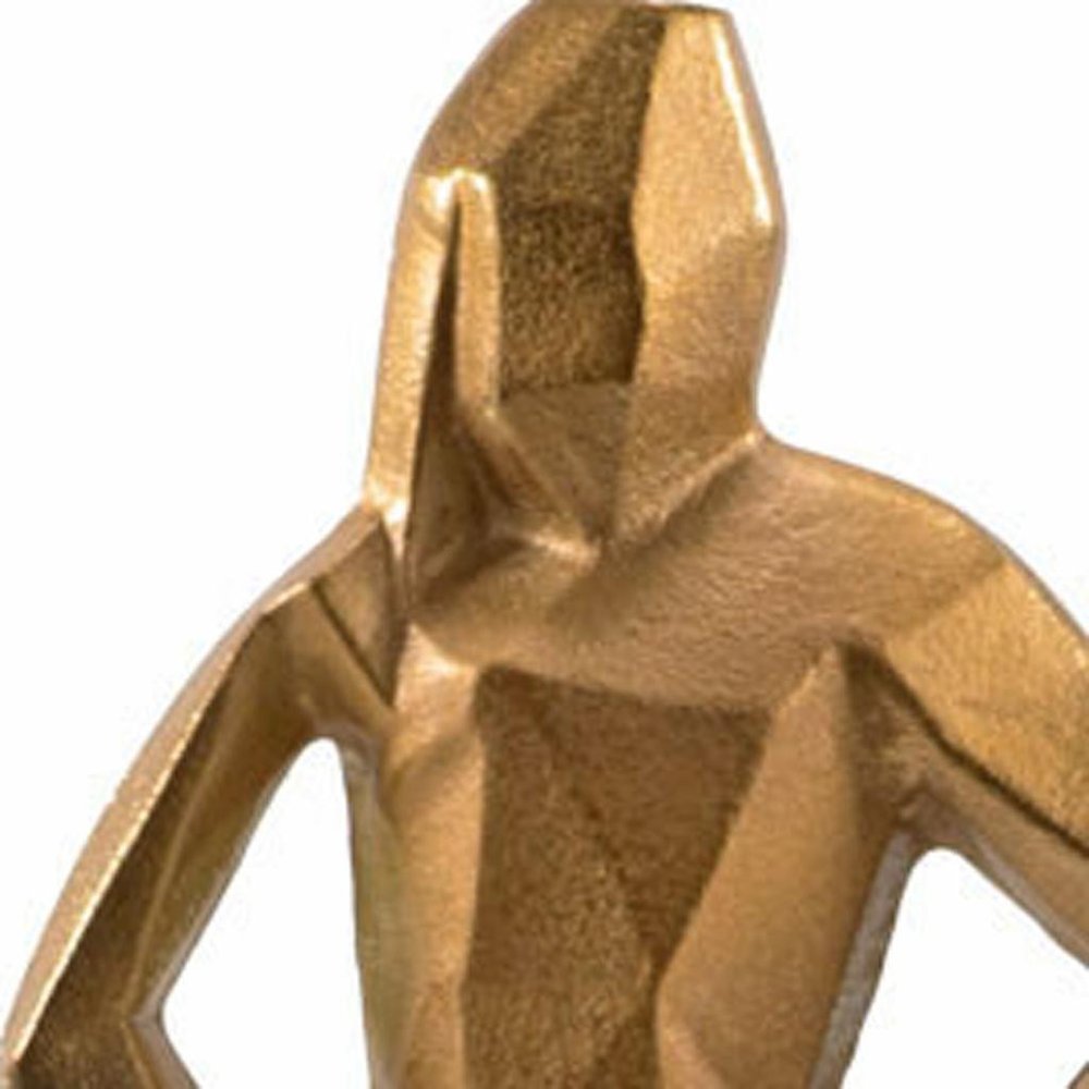 24" Gold And White Aluminum And Marble Woman Tabletop Sculpture. Sculpture isolated on a plain white background, in a gold metal finish.