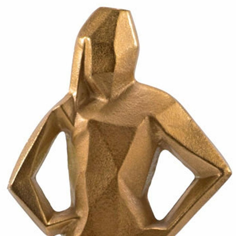 24" Gold And White Aluminum And Marble Woman Tabletop Sculpture. Sculpture isolated on a plain white background, finished in gold metal.