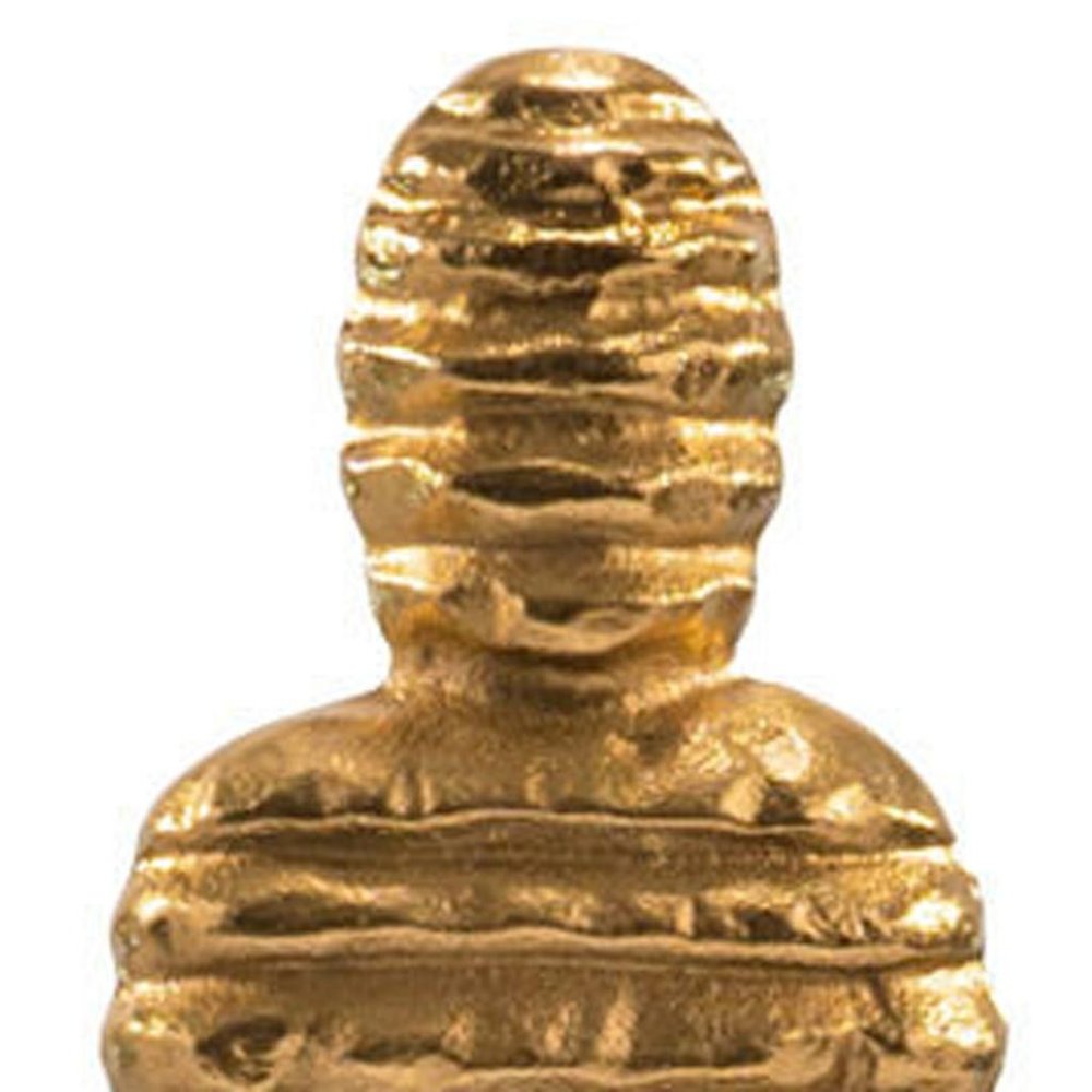 21" Gold And White Aluminum And Marble Mummy Tabletop Sculpture. Sculpture isolated on a plain white background, in a gold metal finish.