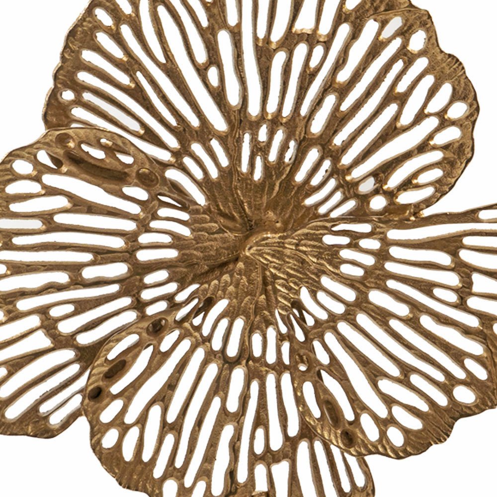 18" Antiqued Gold And White Aluminum And Marble Flowers Abstract Tabletop Sculpture. Sculpture isolated on a plain white background, in a gold metal finish.