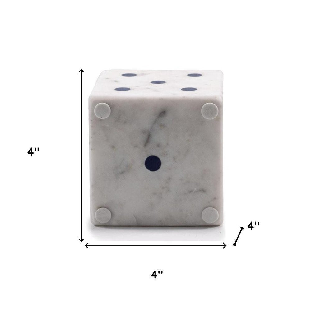 Set of Two White Marble Hand Painted Dice Tabletop Sculpture on a white background
