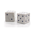 Set of Two White Marble Hand Painted Dice Tabletop Sculpture on a white background