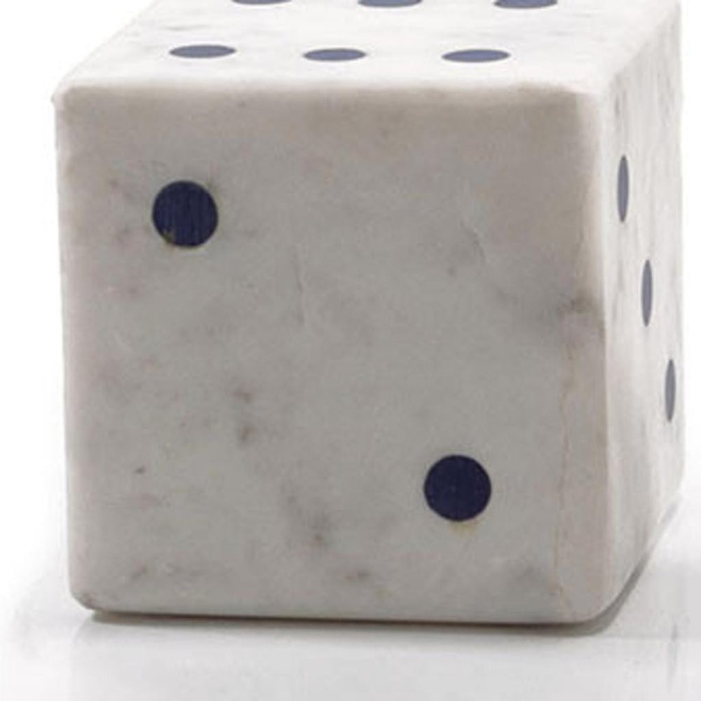 Set of Two White Marble Hand Painted Dice Tabletop Sculpture on a white background