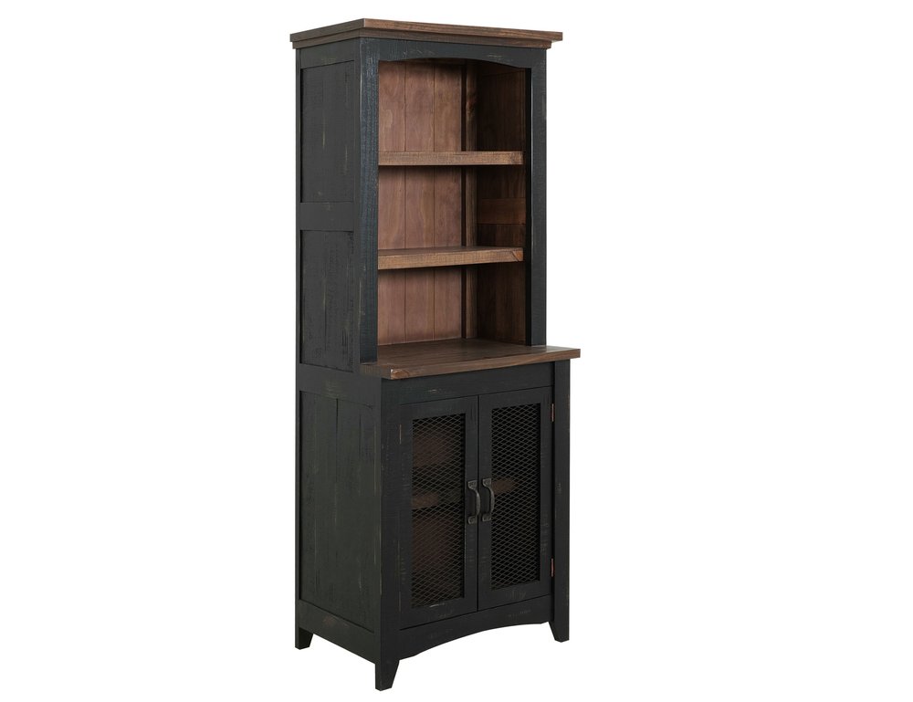 72" Brown and Black Distressed Wood Dining Hutch With Two Doors on a white background