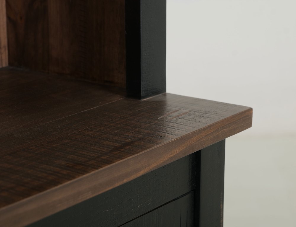 72" Brown and Black Distressed Wood Dining Hutch With Two Doors close-up detail