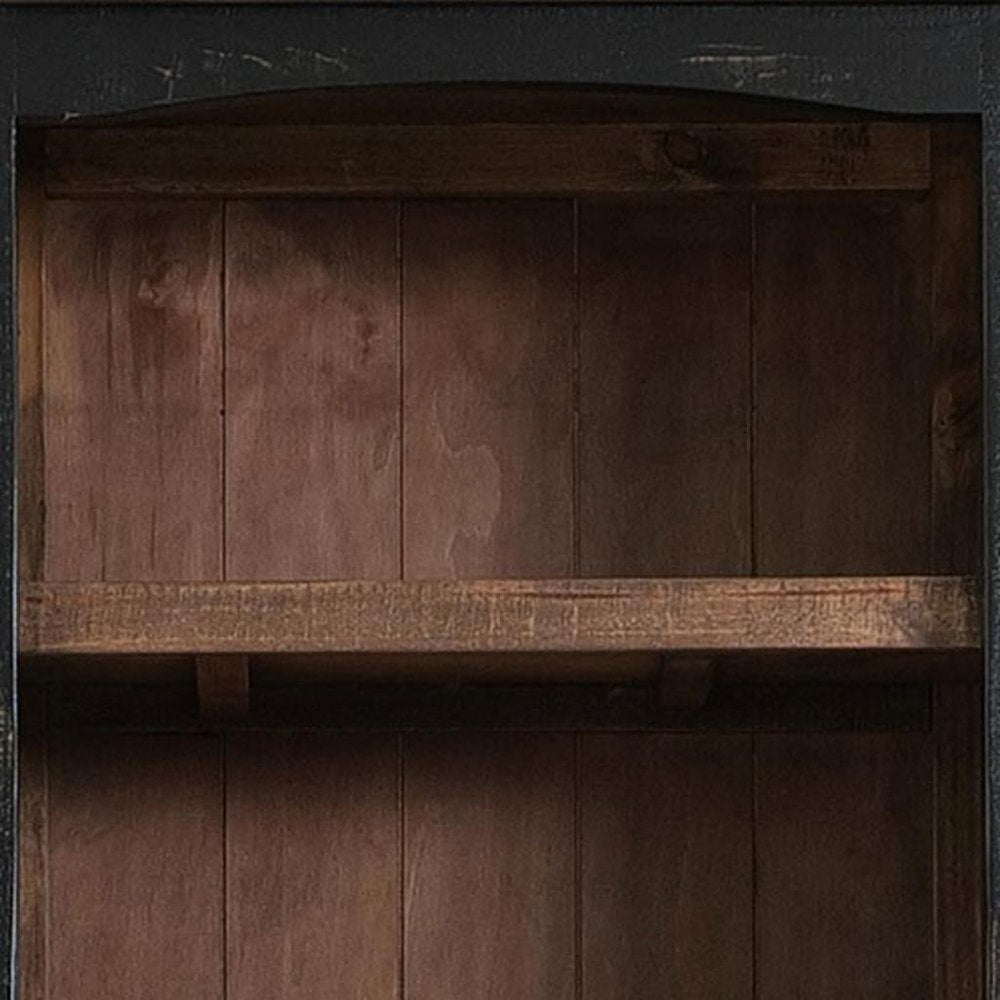 72" Brown and Black Distressed Wood Dining Hutch With Two Doors close-up detail