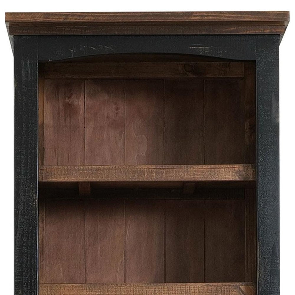 72" Brown and Black Distressed Wood Dining Hutch With Two Doors close-up detail