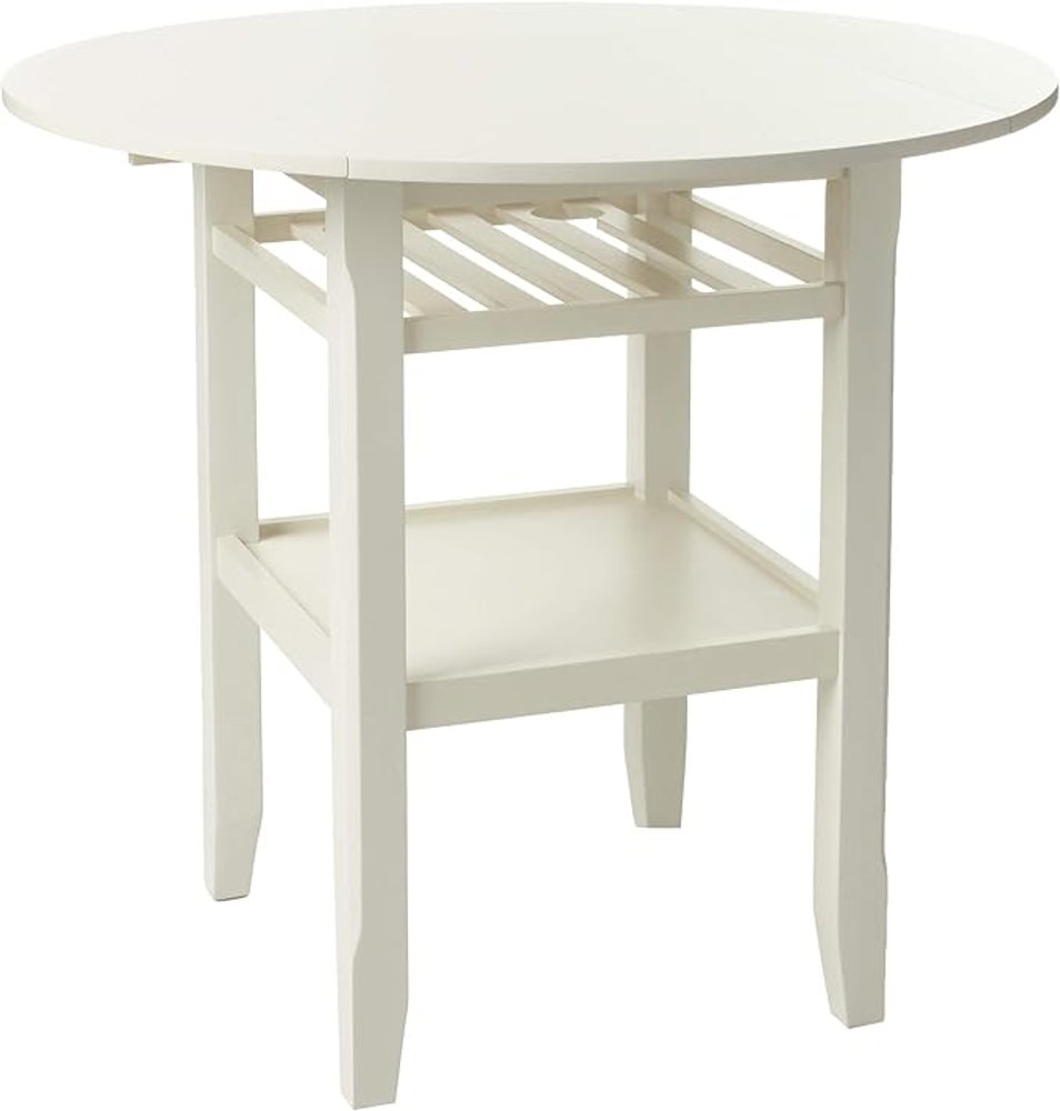 40" Cream Wood Rounded Drop Leaf Bar Table. Bar & restaurant table isolated on a plain white background, showing a cream wood surface.
