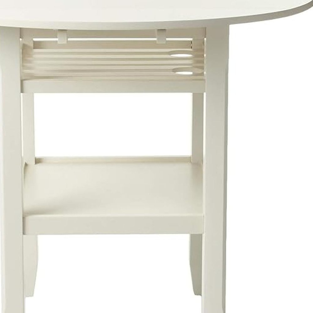 40" Cream Wood Rounded Drop Leaf Bar Table. Bar & restaurant table isolated on a plain white background, in a cream wood finish.