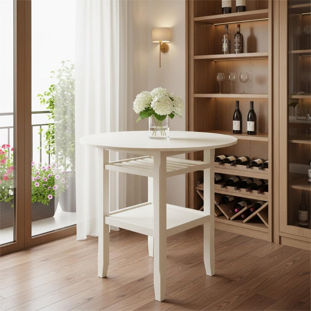 40" Cream Wood Rounded Drop Leaf Bar Table. Bar & restaurant table in cream wood.