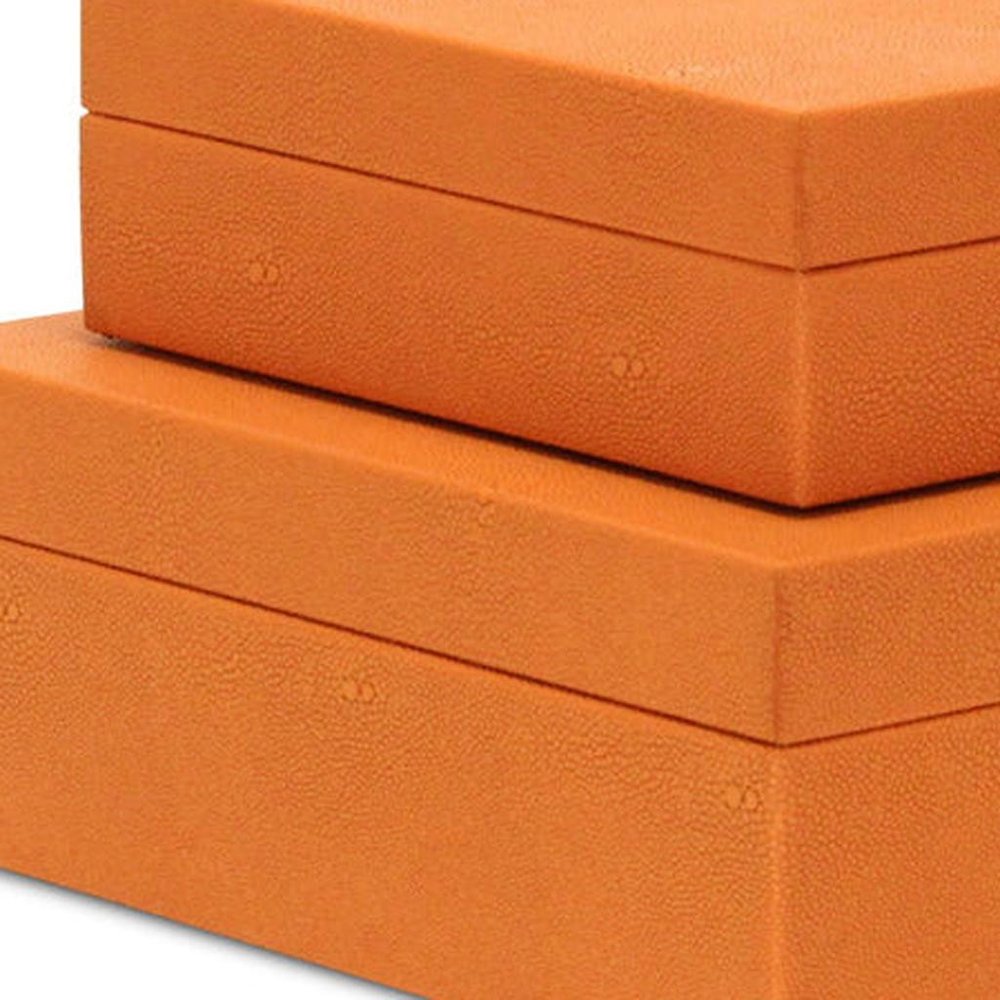 Set Of Two Orange Faux Shagreen Jewelry Boxes With Decorative Hardware - with Two Beautifully