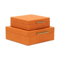 Set Of Two Orange Faux Shagreen Jewelry Boxes With Decorative Hardware - with Two Beautifully on a white background