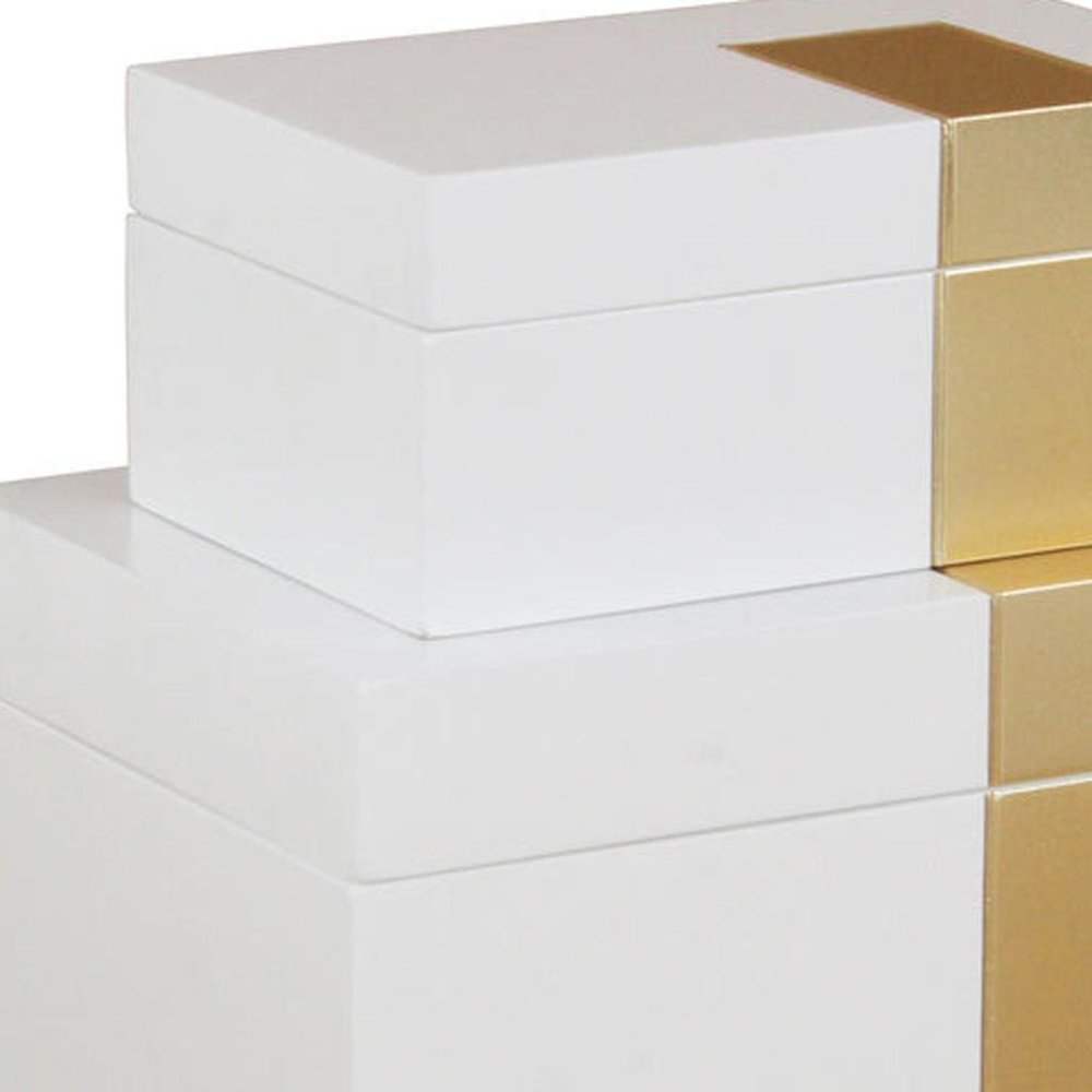 Set Of Two White And Gold Wood Jewelry Boxes close-up detail