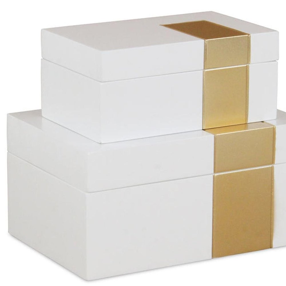 Set Of Two White And Gold Wood Jewelry Boxes on a white background