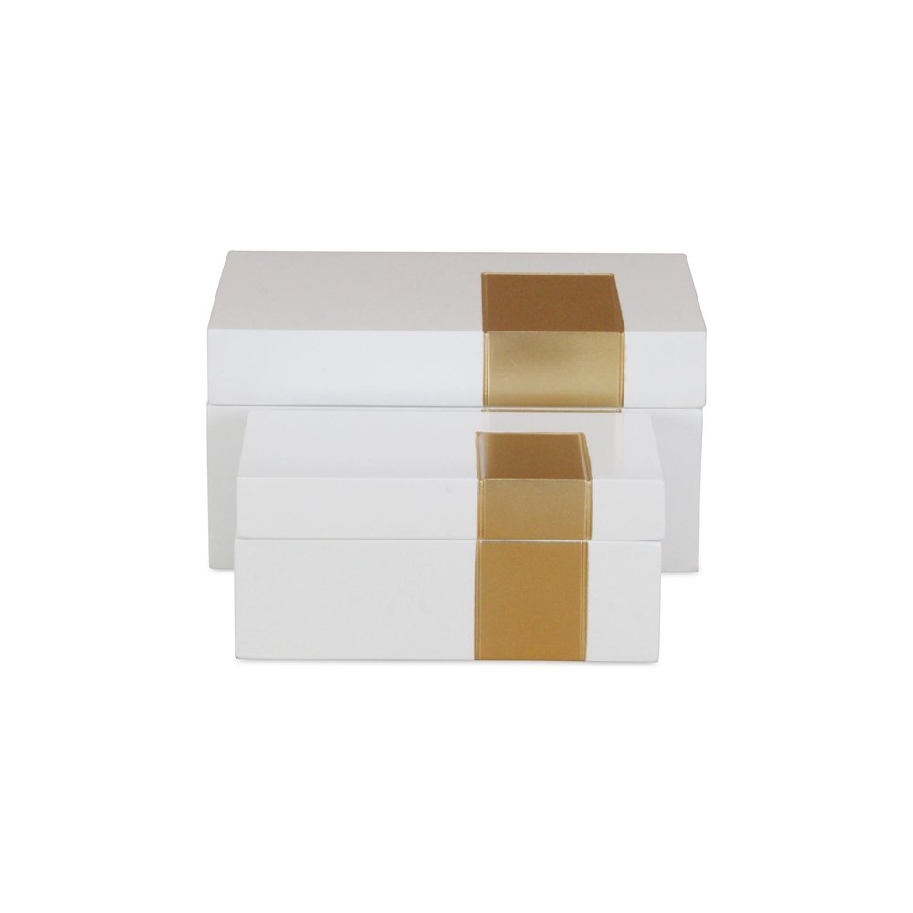 Set Of Two White And Gold Wood Jewelry Boxes on a white background