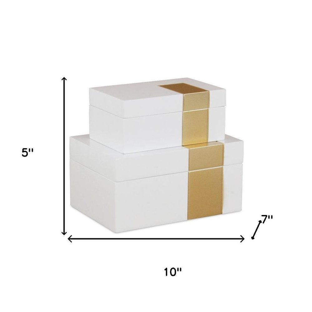 Set Of Two White And Gold Wood Jewelry Boxes on a white background