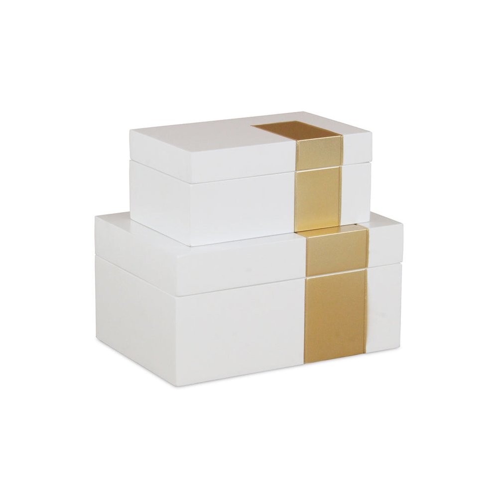 Set Of Two White And Gold Wood Jewelry Boxes on a white background