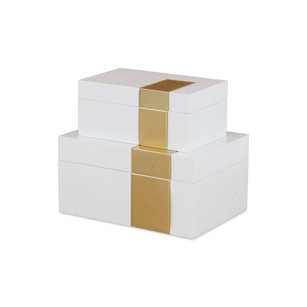Set Of Two White And Gold Wood Jewelry Boxes on a white background