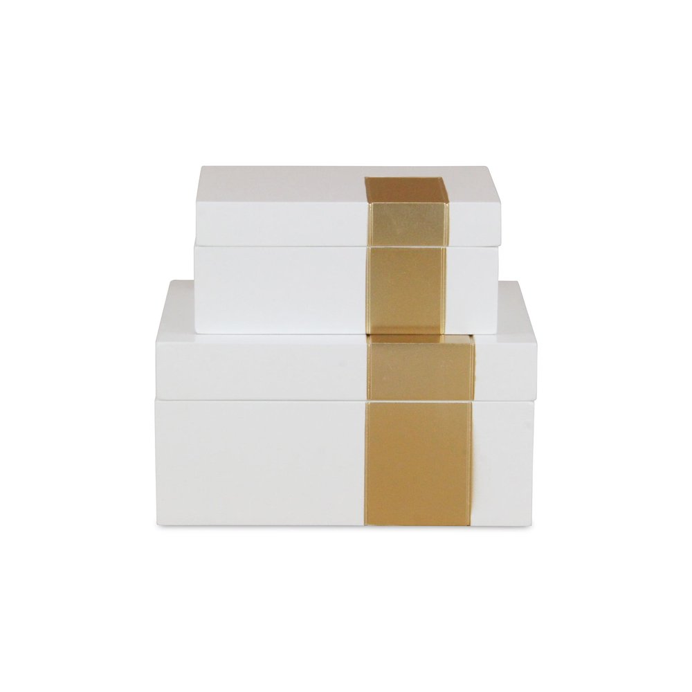 Set Of Two White And Gold Wood Jewelry Boxes on a white background