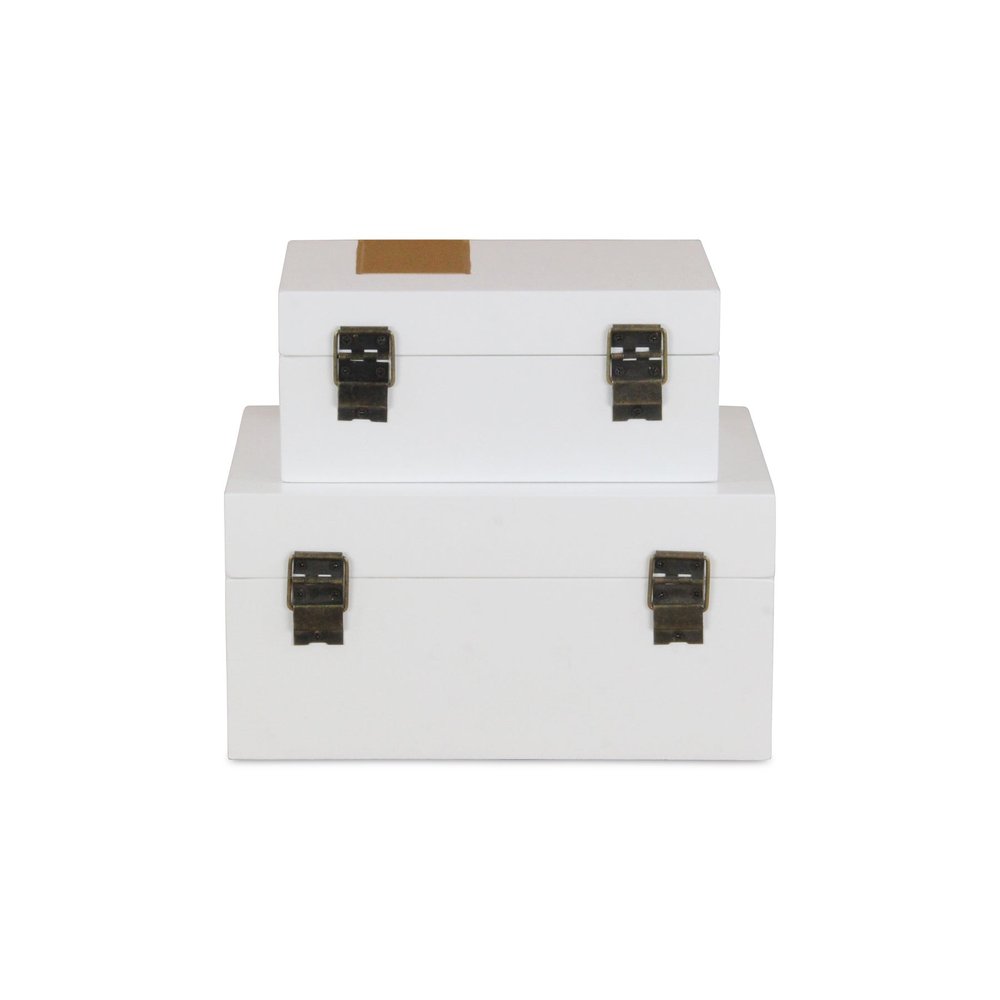 Set Of Two White And Gold Wood Jewelry Boxes on a white background