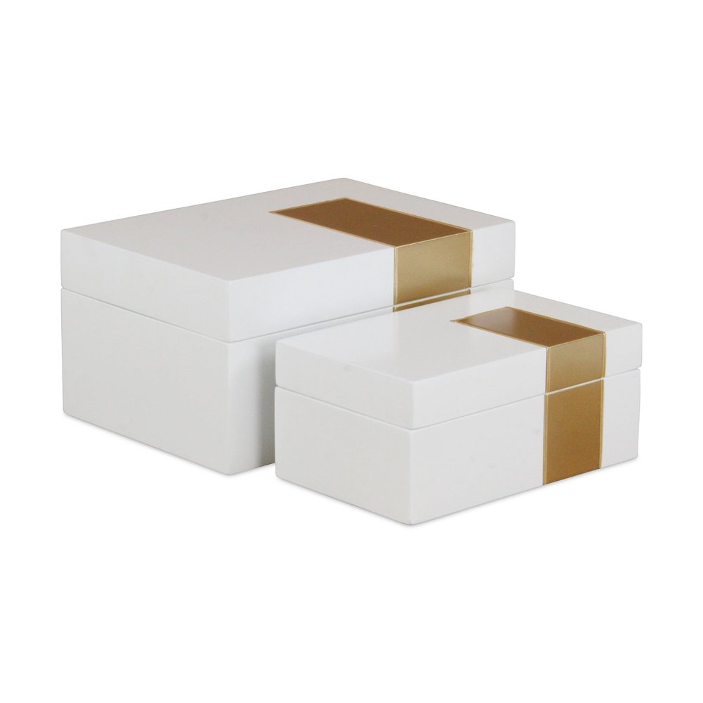 Set Of Two White And Gold Wood Jewelry Boxes on a white background