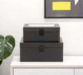 Set Of Two Black Faux Leather And Mirrored Glass Jewelry Boxes