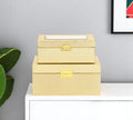 Set Of Two Gold Faux Leather And Mirrored Glass Jewelry Boxes