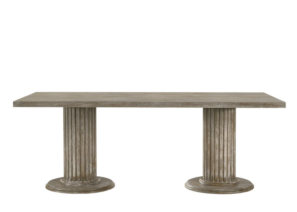 84" Gray Wood Double Pedestal Base Dining Table