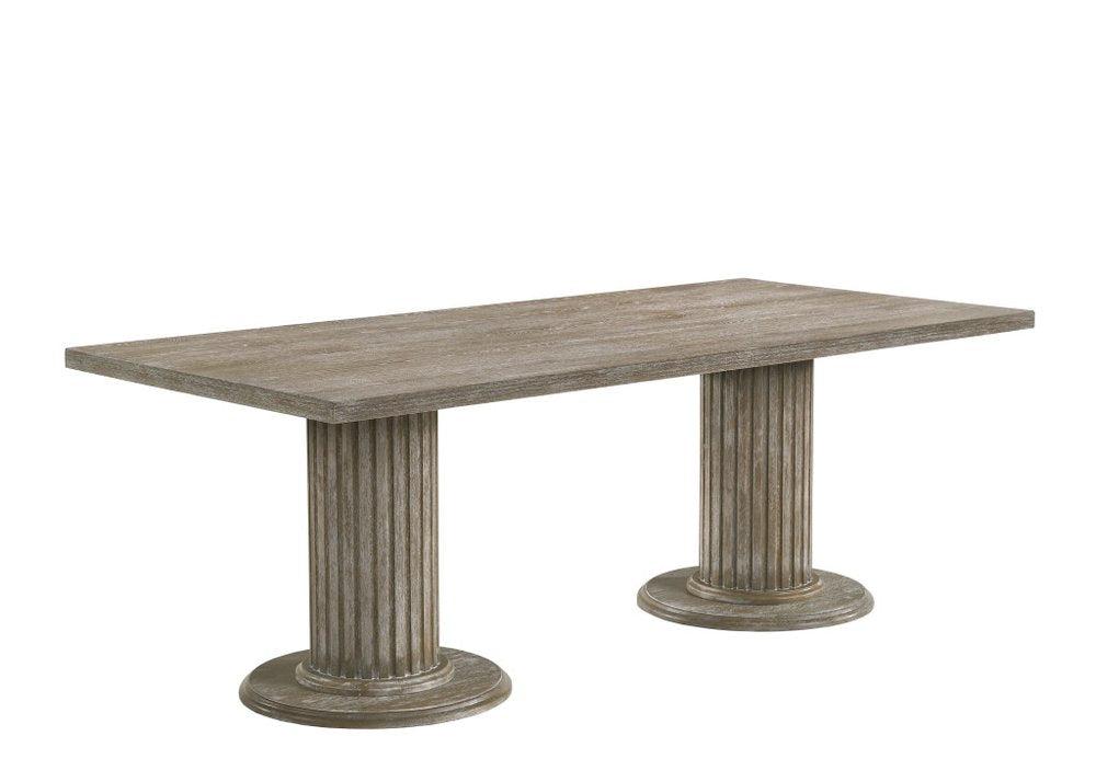 84" Gray Wood Double Pedestal Base Dining Table