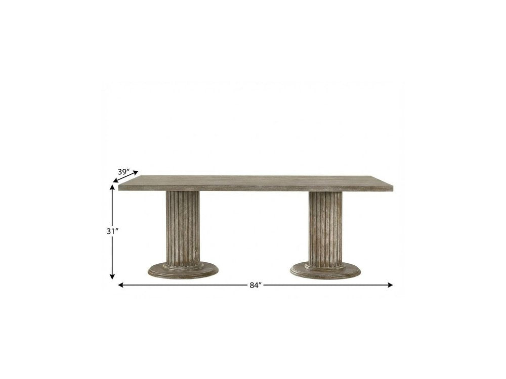 84" Gray Wood Double Pedestal Base Dining Table on a white background