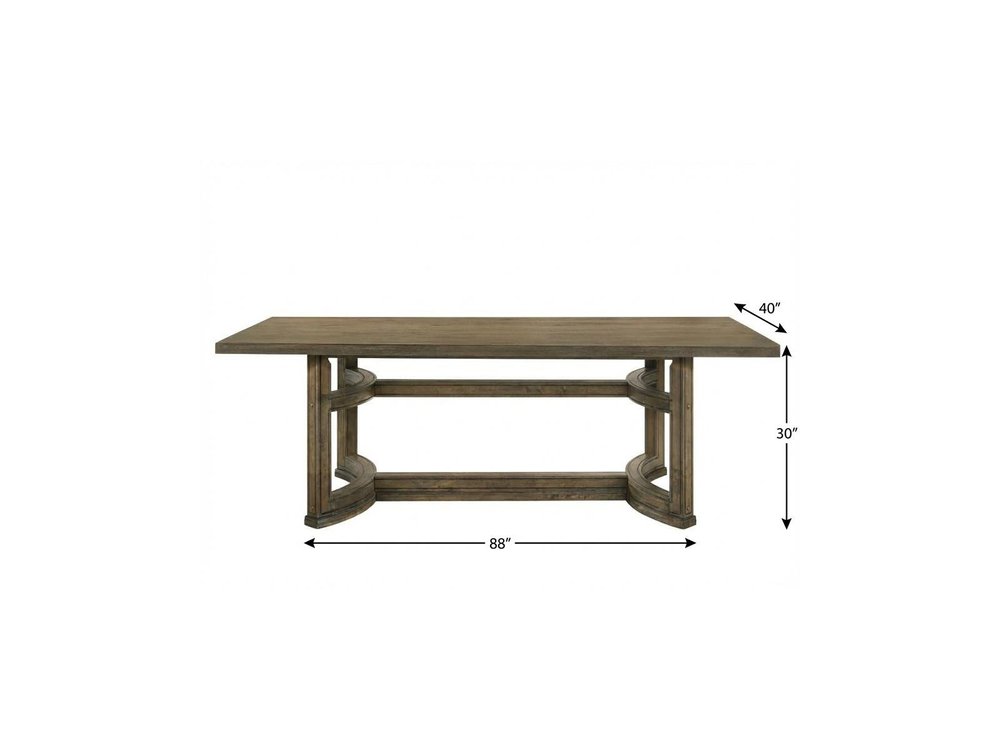 88" Oak Wood Trestle Base Dining Table on a white background
