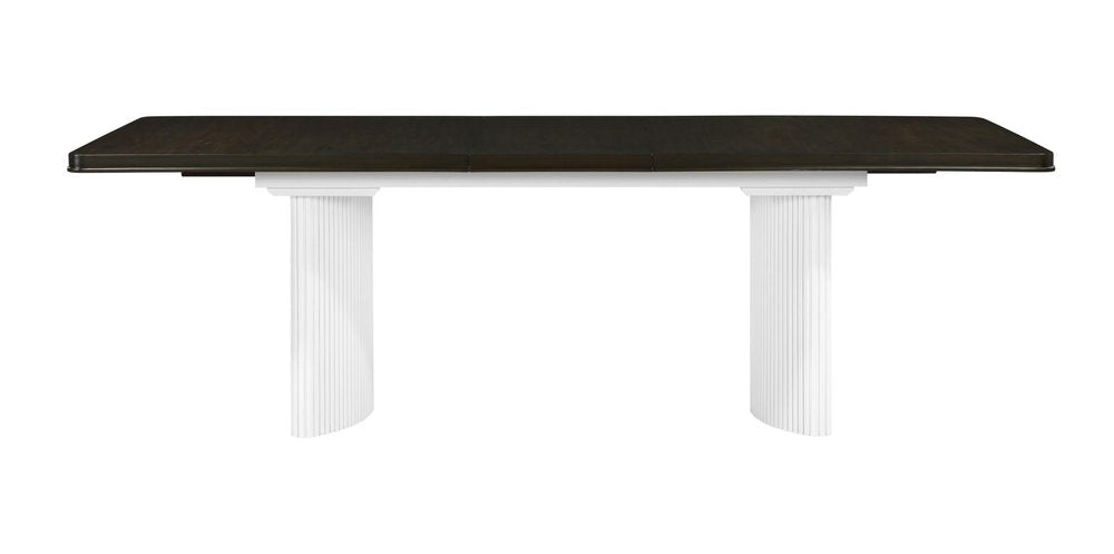 78" Walnut and White Wood Removable Leaf Double Pedestal Base Extendable Dining Table