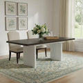 78" Walnut and White Wood Removable Leaf Double Pedestal Base Extendable Dining Table