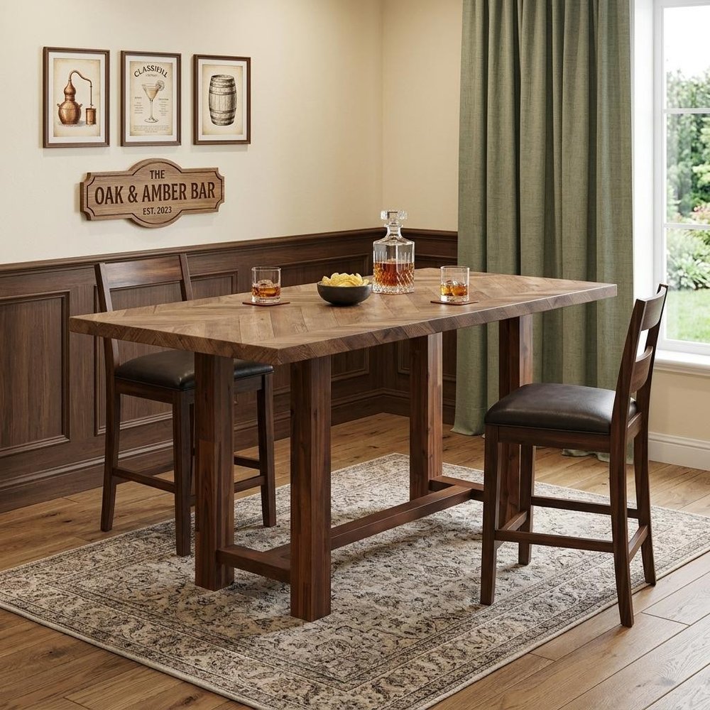 71" Brown Solid Wood Rectangular Bar Table in a home interior