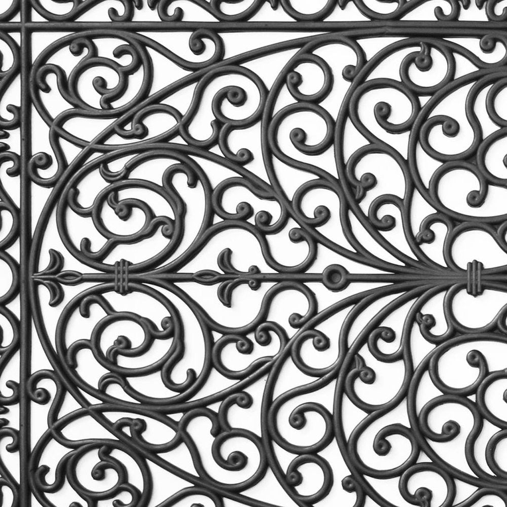 36" X 72" Black Scrollwork Outdoor Rubber Door Mat. Doormat isolated on a plain white background, finished in black.