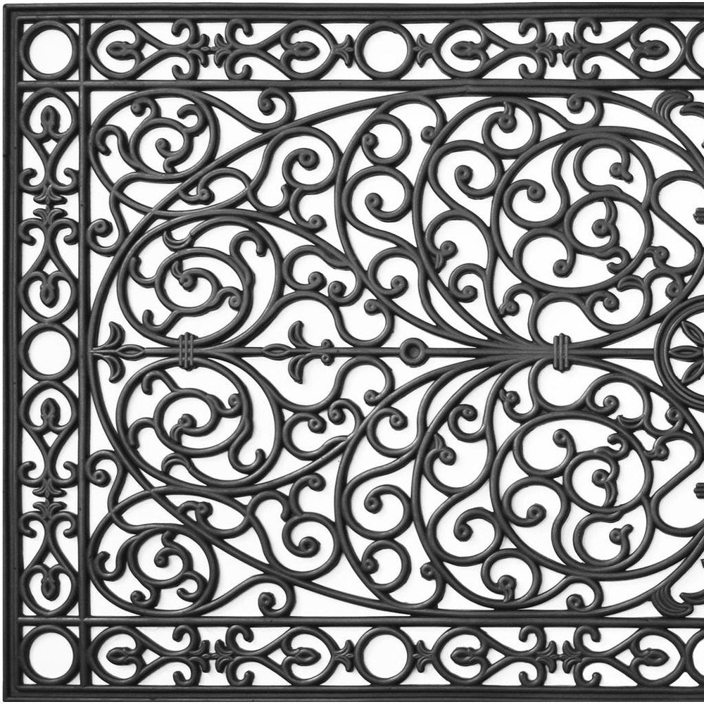 36" X 72" Black Scrollwork Outdoor Rubber Door Mat. Doormat isolated on a plain white background, showing its black color.
