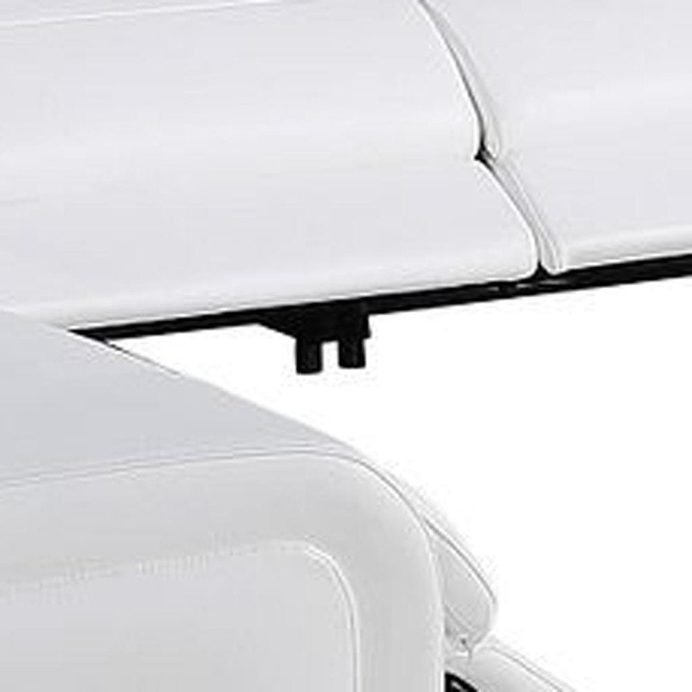 White Italian Leather Power Reclining U Shaped Twelve Piece Corner Sectional With Console on a white background