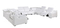 White Italian Leather Power Reclining U Shaped Twelve Piece Corner Sectional With Console on a white background