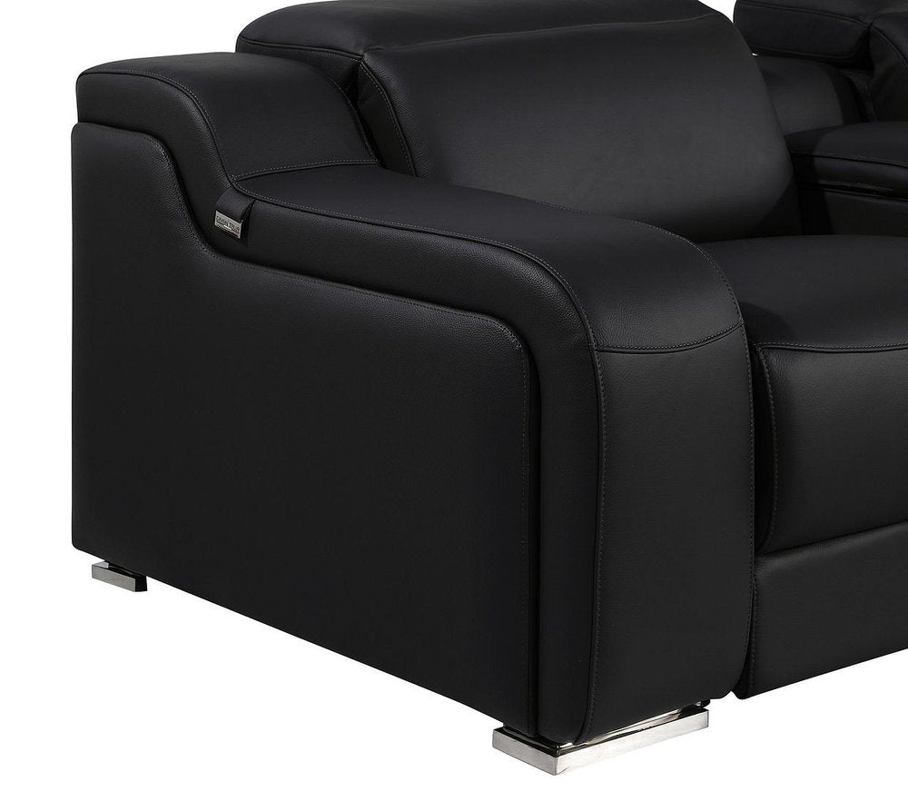 Black Italian Leather Power Reclining U Shaped Twelve Piece Corner Sectional With Console