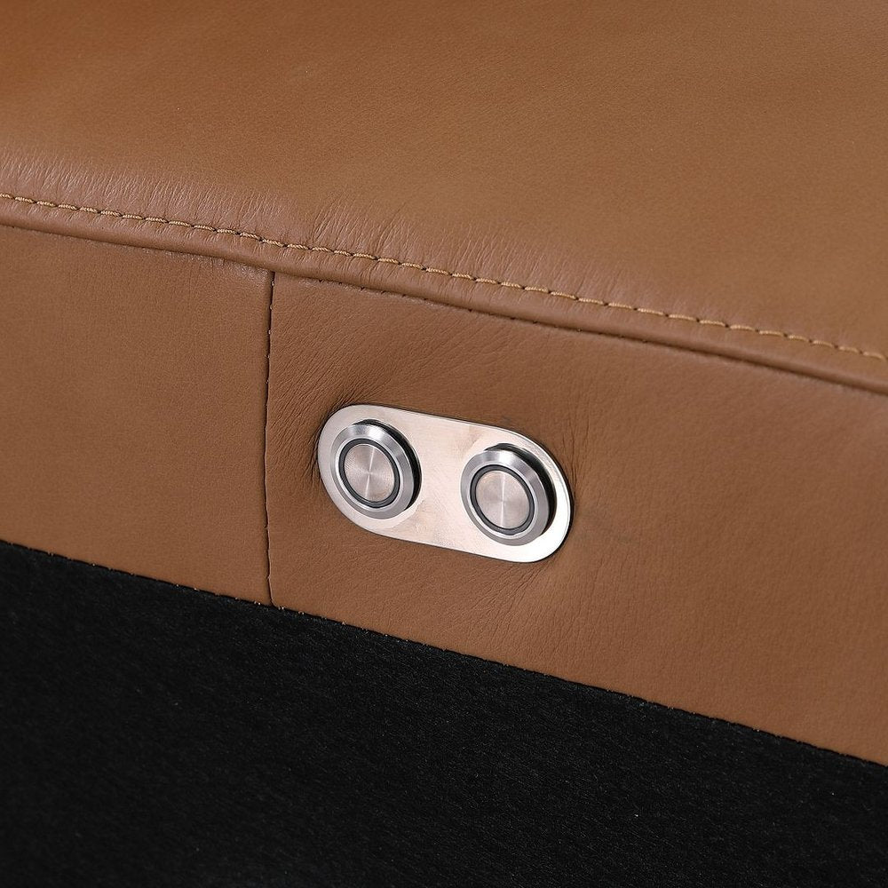 Chestnut Italian Leather Power Reclining U Shaped Twelve Piece Corner Sectional With Console