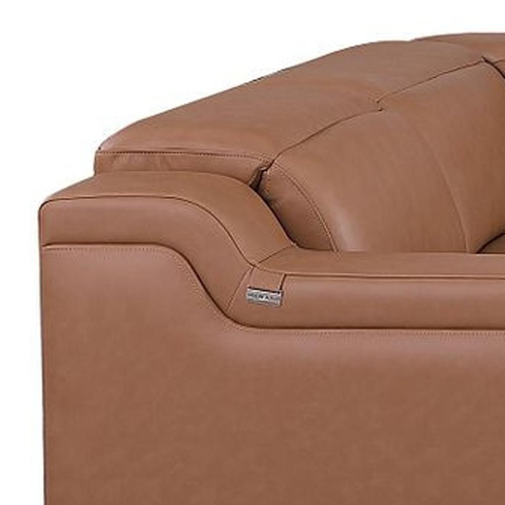 Chestnut Italian Leather Power Reclining U Shaped Eight Piece Corner Sectional With Console