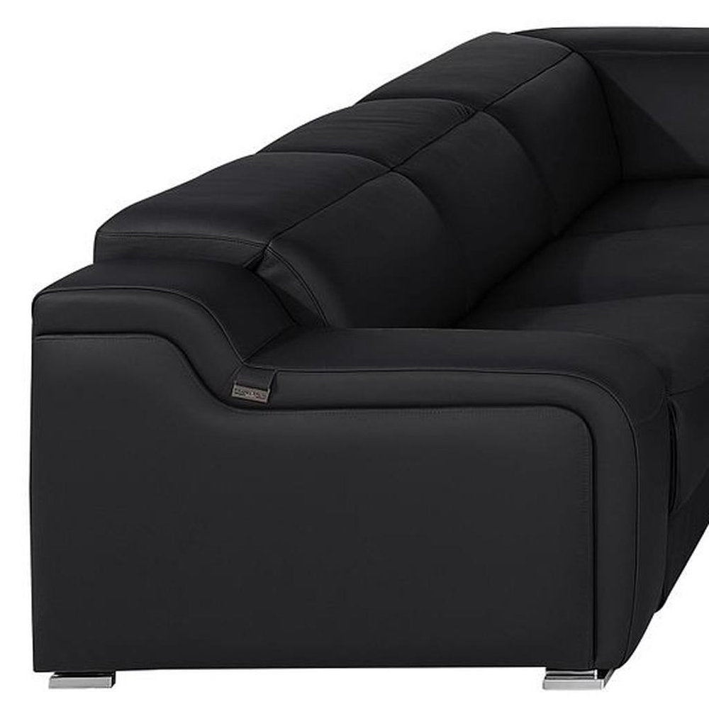 Black Italian Leather Power Reclining U Shaped Eight Piece Corner Sectional With Console