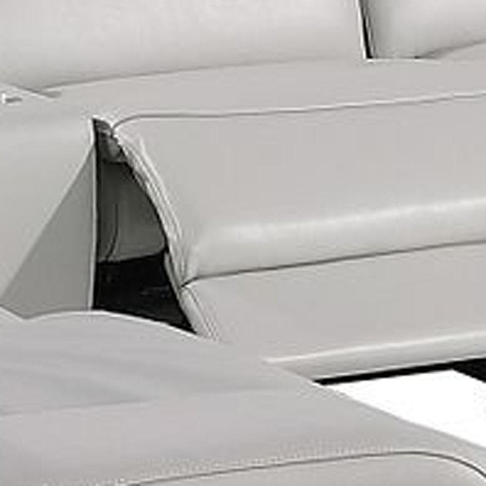 Light Gray Italian Leather Power Reclining U Shaped Ten Piece Corner Sectional With Console on a white background
