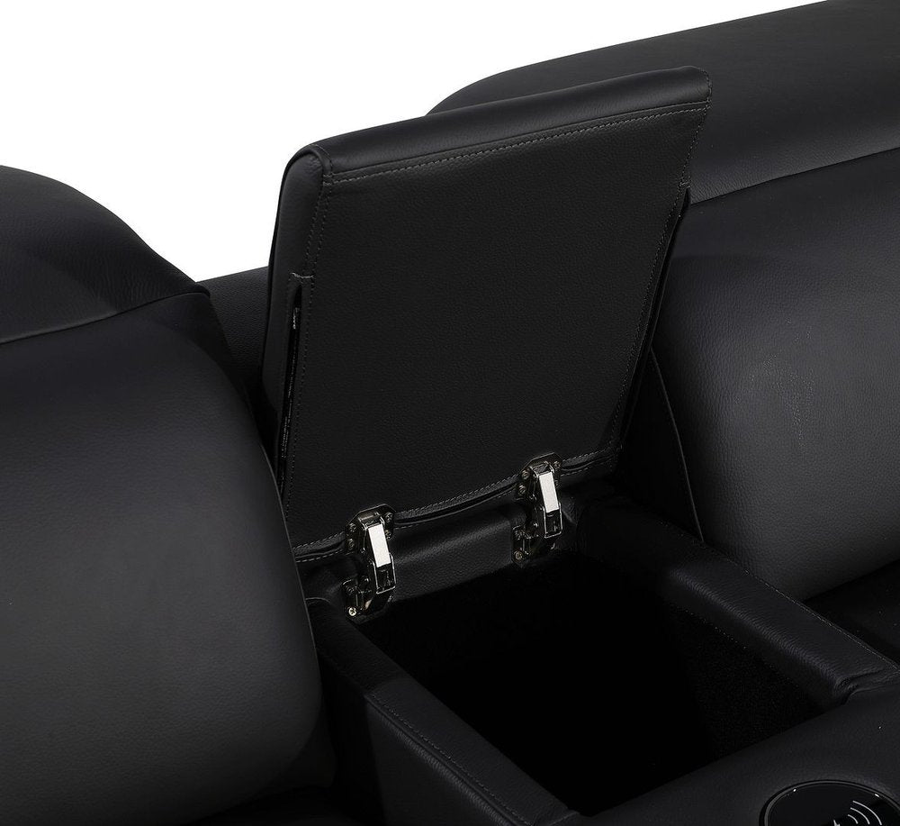 Black Italian Leather Power Reclining U Shaped Ten Piece Corner Sectional With Console