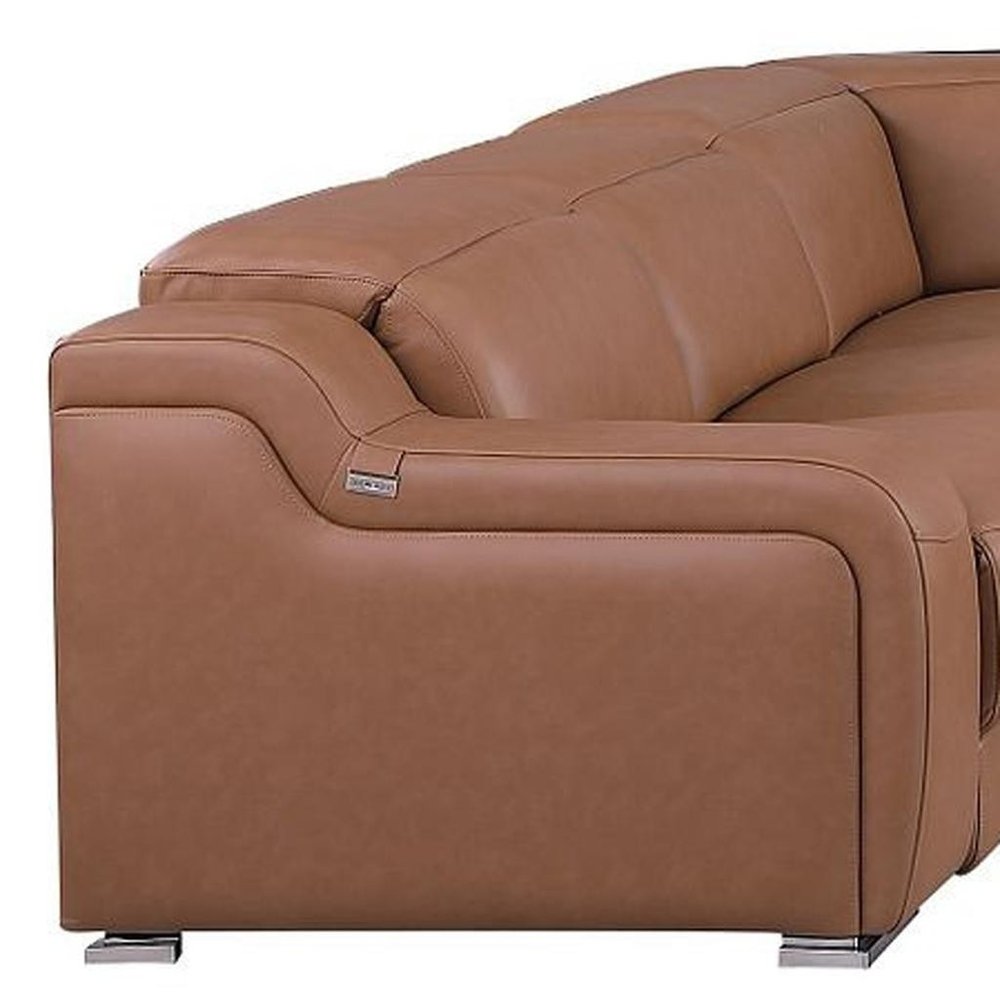 Chestnut Italian Leather Power Reclining U Shaped Ten Piece Corner Sectional With Console