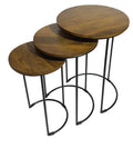 Set of Two Chestnut and Black Solid Wood and Metal Round Frame Nested Tables on a white background